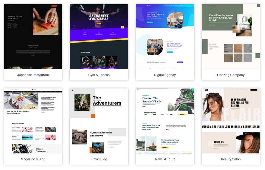 Selection of some Elementor WordPress website templates