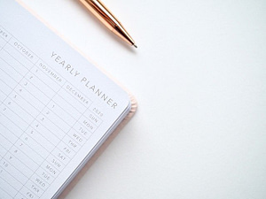 Yearly planner with a pen - make monthly payments to buy a website