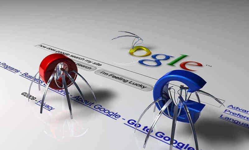 Little Google robots crawling on a website page